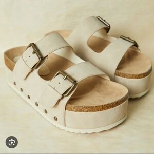 Altar'd State Serena Cream Buckle Faux Suede Platform Sandals